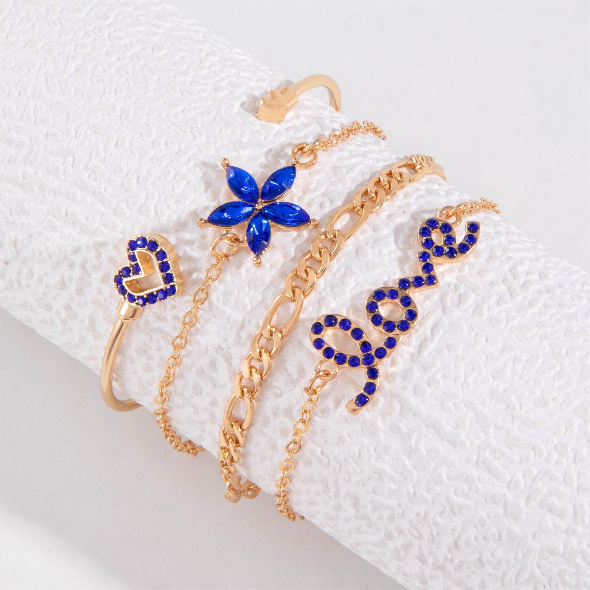 4pcs Bracelet Papillon Amour Fleur Bleue Ensemble Avec Strass Design Saint Valentin