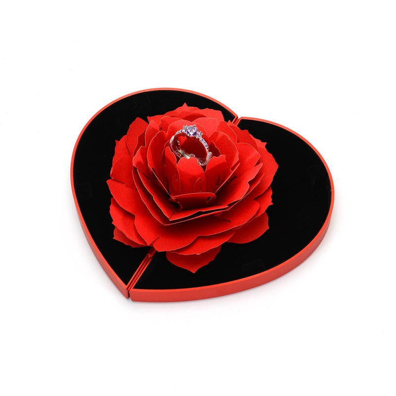 Boîte d'amour 3D en forme de cœur, boîte à bagues rotative en forme de fleur de Rose, cadeau de saint valentin