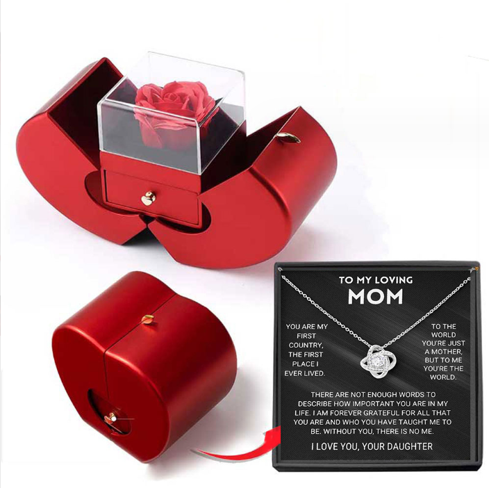 Boîte à bijoux de mode pomme rouge cadeau de noël collier Rose éternelle pour fille fête des mères cadeaux de saint valentin avec fleur artificielle Rose boîte à bijoux de fleur