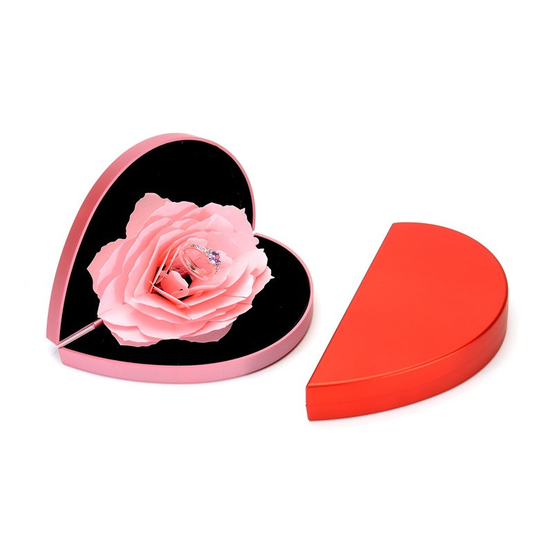 Boîte d'amour 3D en forme de cœur, boîte à bagues rotative en forme de fleur de Rose, cadeau de saint valentin