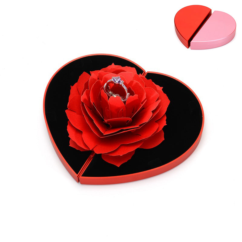 Boîte d'amour 3D en forme de cœur, boîte à bagues rotative en forme de fleur de Rose, cadeau de saint valentin