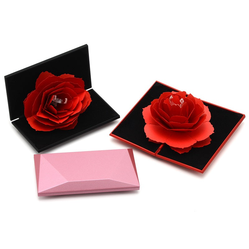 Boîte d'amour 3D en forme de cœur, boîte à bagues rotative en forme de fleur de Rose, cadeau de saint valentin