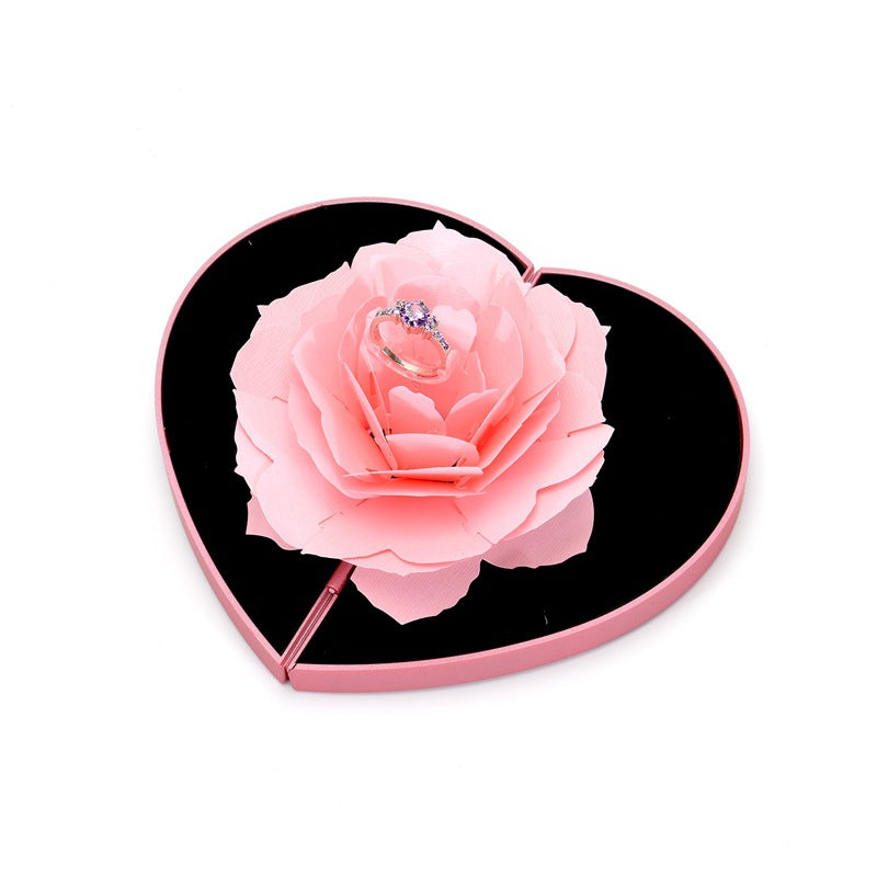 Boîte d'amour 3D en forme de cœur, boîte à bagues rotative en forme de fleur de Rose, cadeau de saint valentin