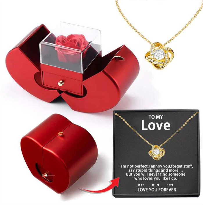 Boîte à bijoux de mode pomme rouge cadeau de noël collier Rose éternelle pour fille fête des mères cadeaux de saint valentin avec fleur artificielle Rose boîte à bijoux de fleur
